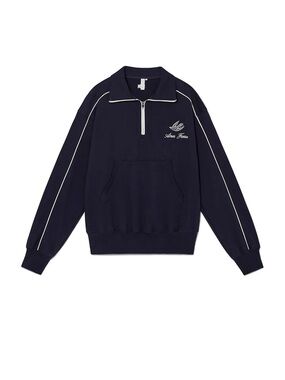 Kijun Dove Half-Zip Pullover Sweatshirt Unisex Navy Mock Neck Thick Knit